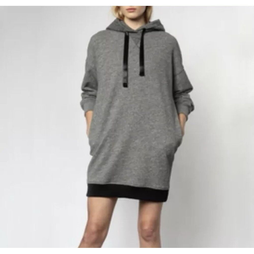 ATM Anthony Thomas Melillo Hoodie SWEATSHIRT DRESS S Charcoal French Terry